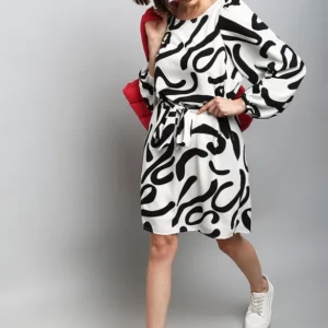 WHITE DOODLE PRINT SHIFT DRESS