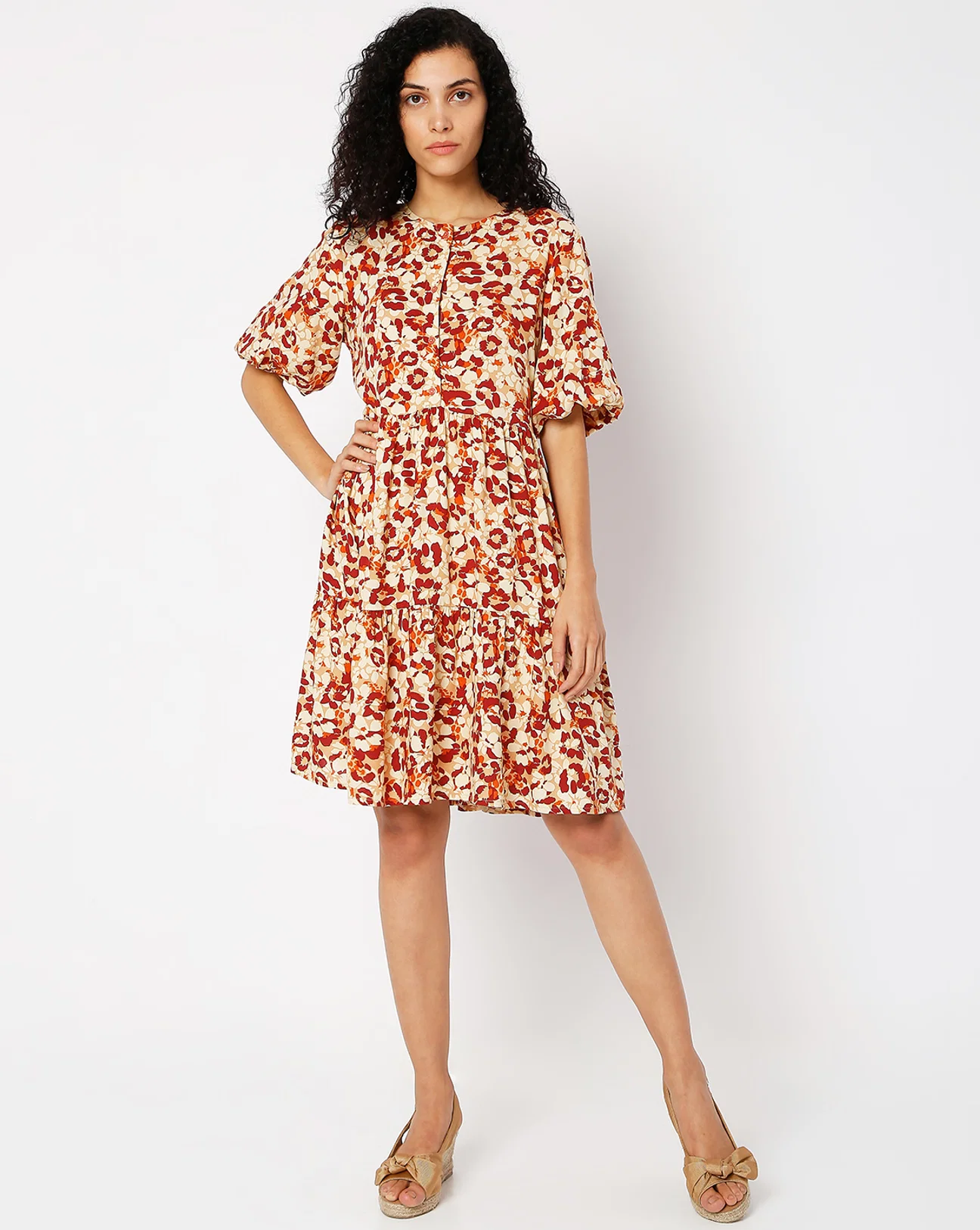 ORANGE FLORAL PRINT SHIFT DRESS