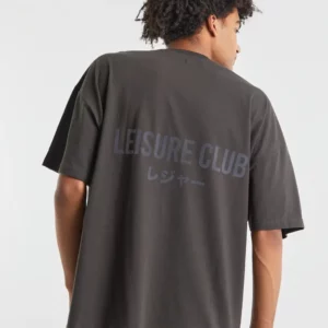 LEISURE CLUB BOX FIT T SHIRT IN WASHED BLACK