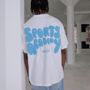 SPORTS ACADEMY OVERSIZE BOX FIT T SHIRT IN WHITE